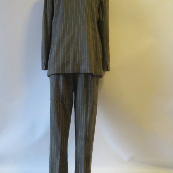 IRIS SINGER GREY BEIGE PINSTRIPE PANT SUIT SET 10* - Picture 3 of 8